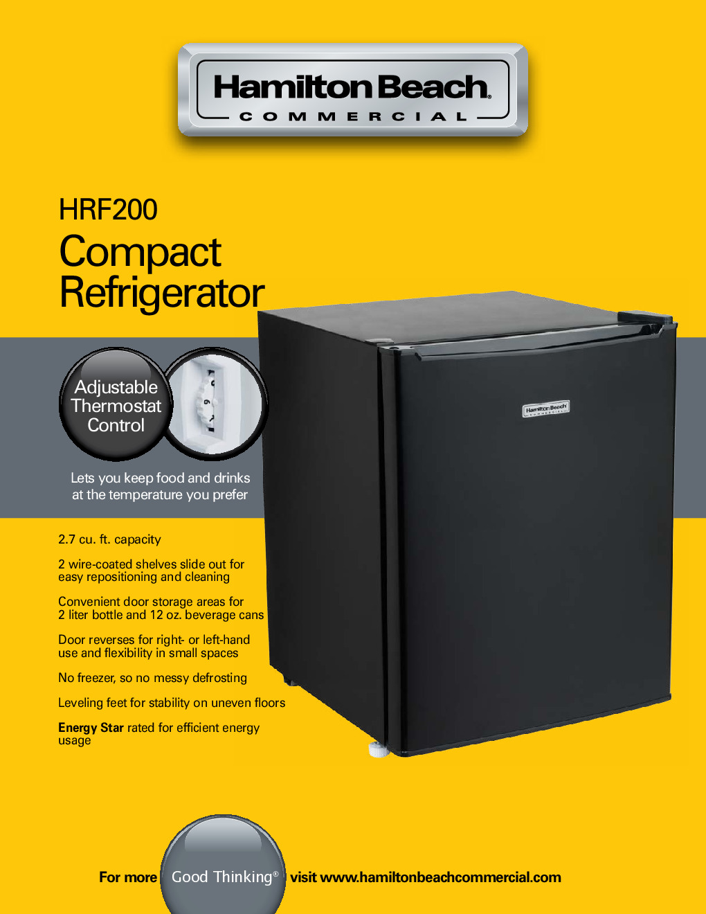 Hamilton Beach HRF200 Reach-In Undercounter Refrigerator