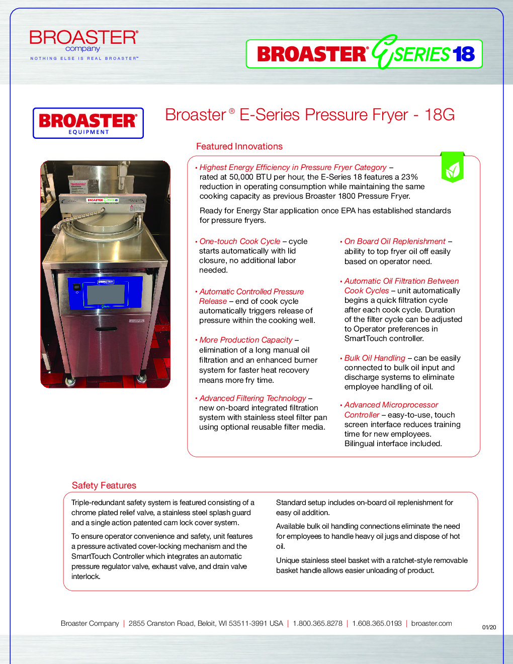 Broaster 86136 E-Series 18 Gas Pressure Fryer w/ 42-lb Oil Capacity,  SmartTouch Controls