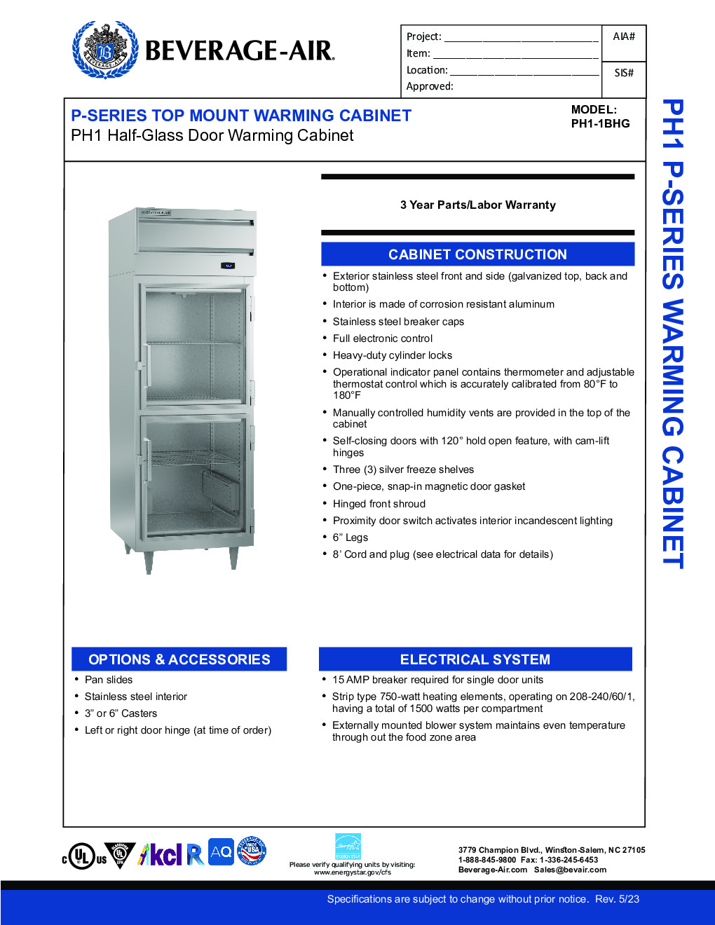Beverage Air PH1-1BHG Reach-In Heated Cabinet