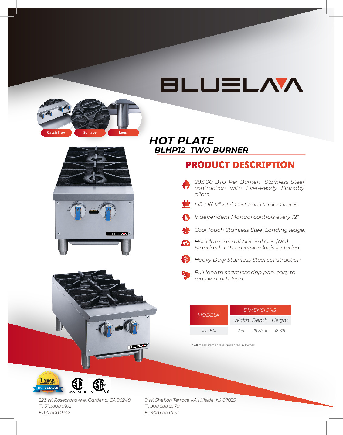 Blue Air BLHP12 Gas Countertop Hotplate