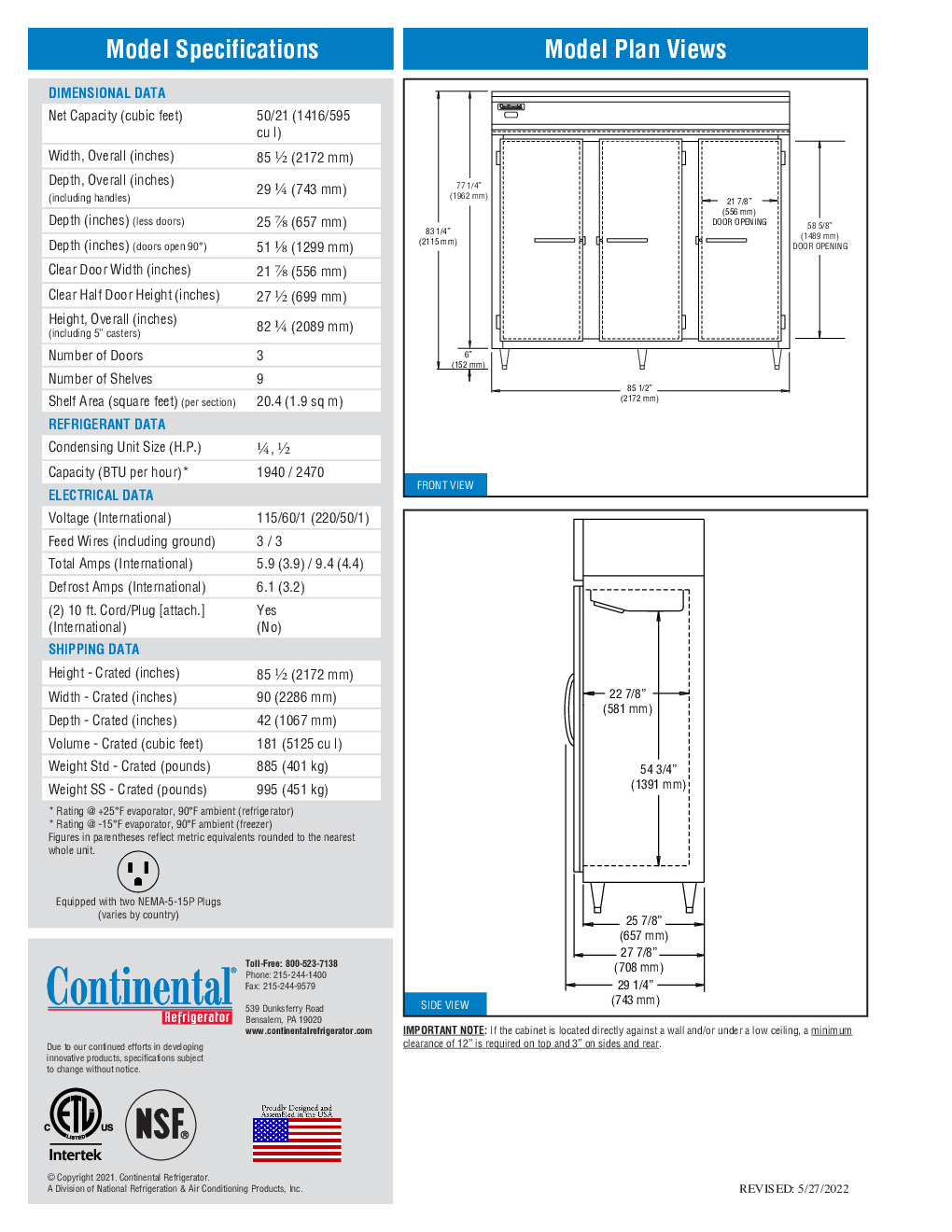 Continental Refrigerator DL3RFFES 85