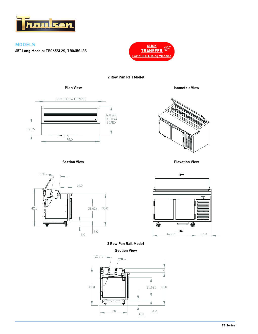 Traulsen TB065SL2S Pizza Prep Table Refrigerated Counter