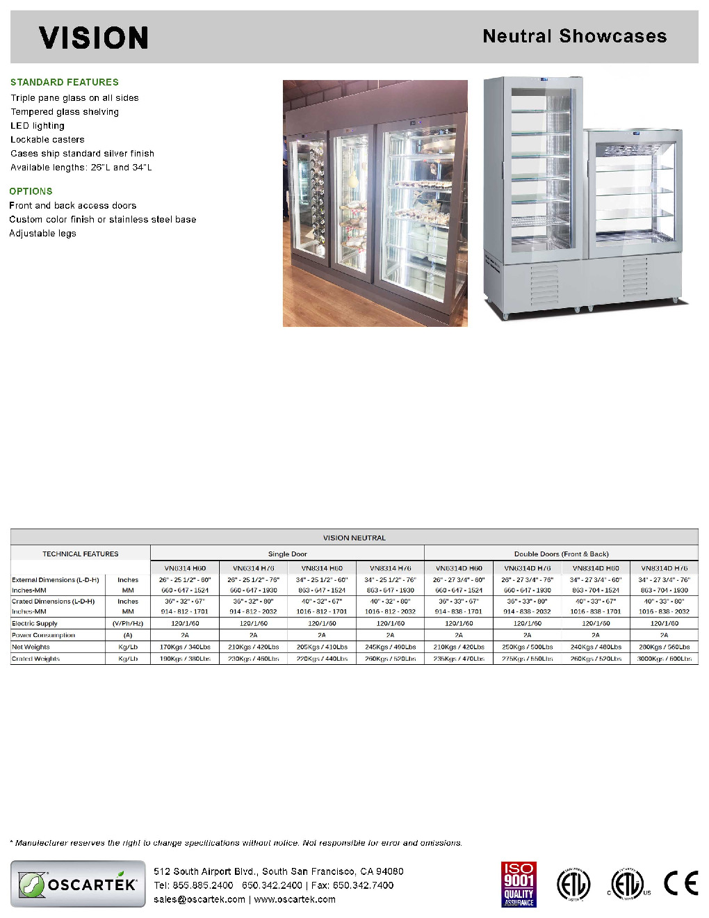Oscartek VISION VN8314 H76 Non-Refrigerated Bakery Display Case