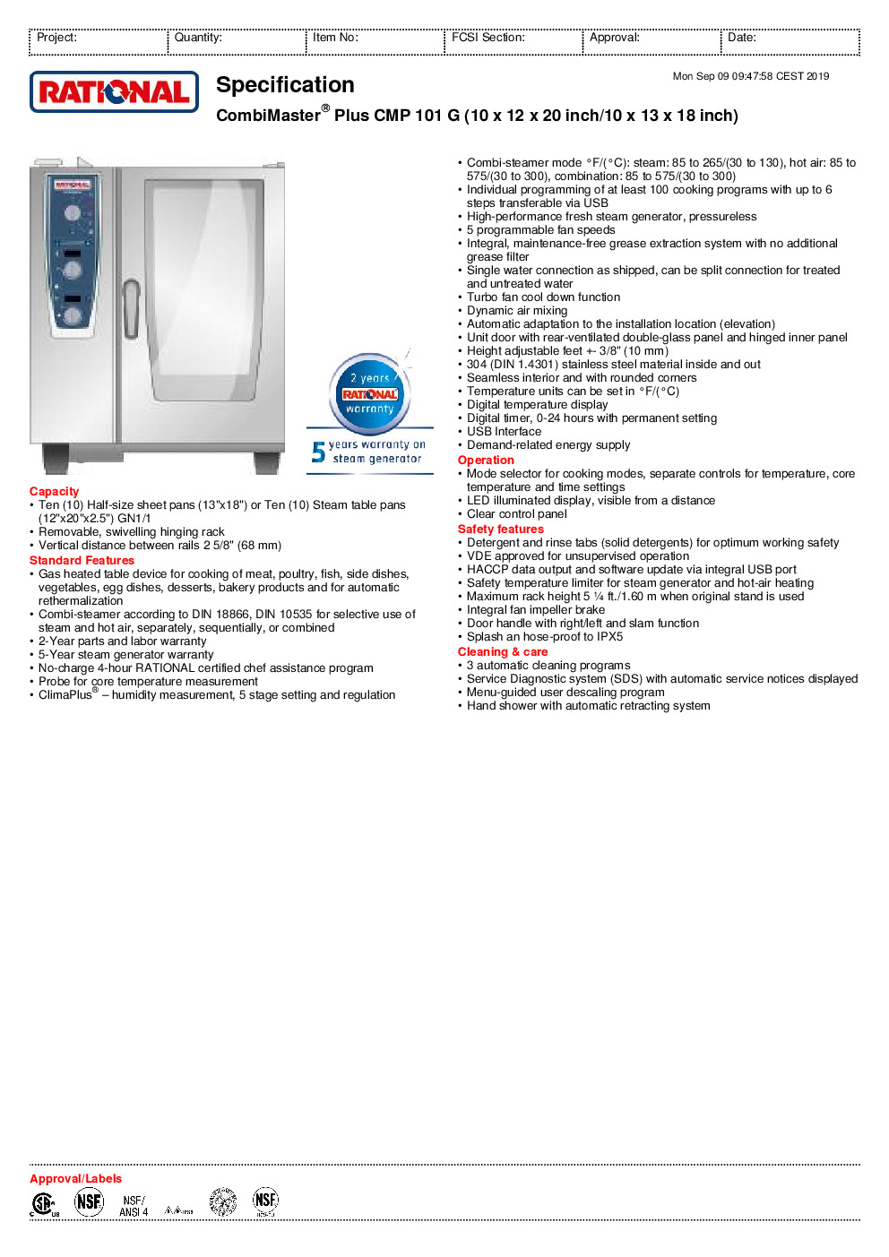 rational spec sheets