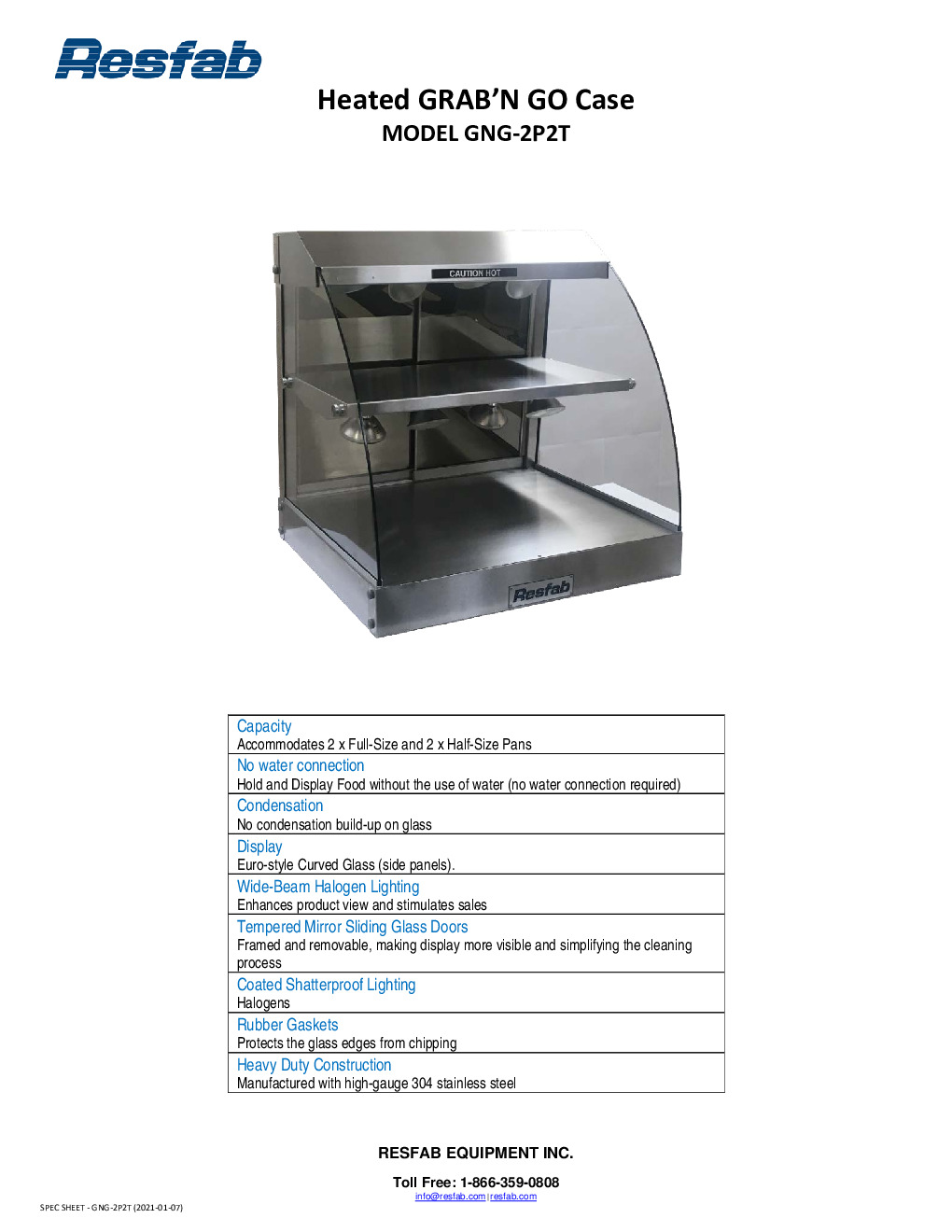 Resfab GNG-2P2T Countertop Hot Food Display Case