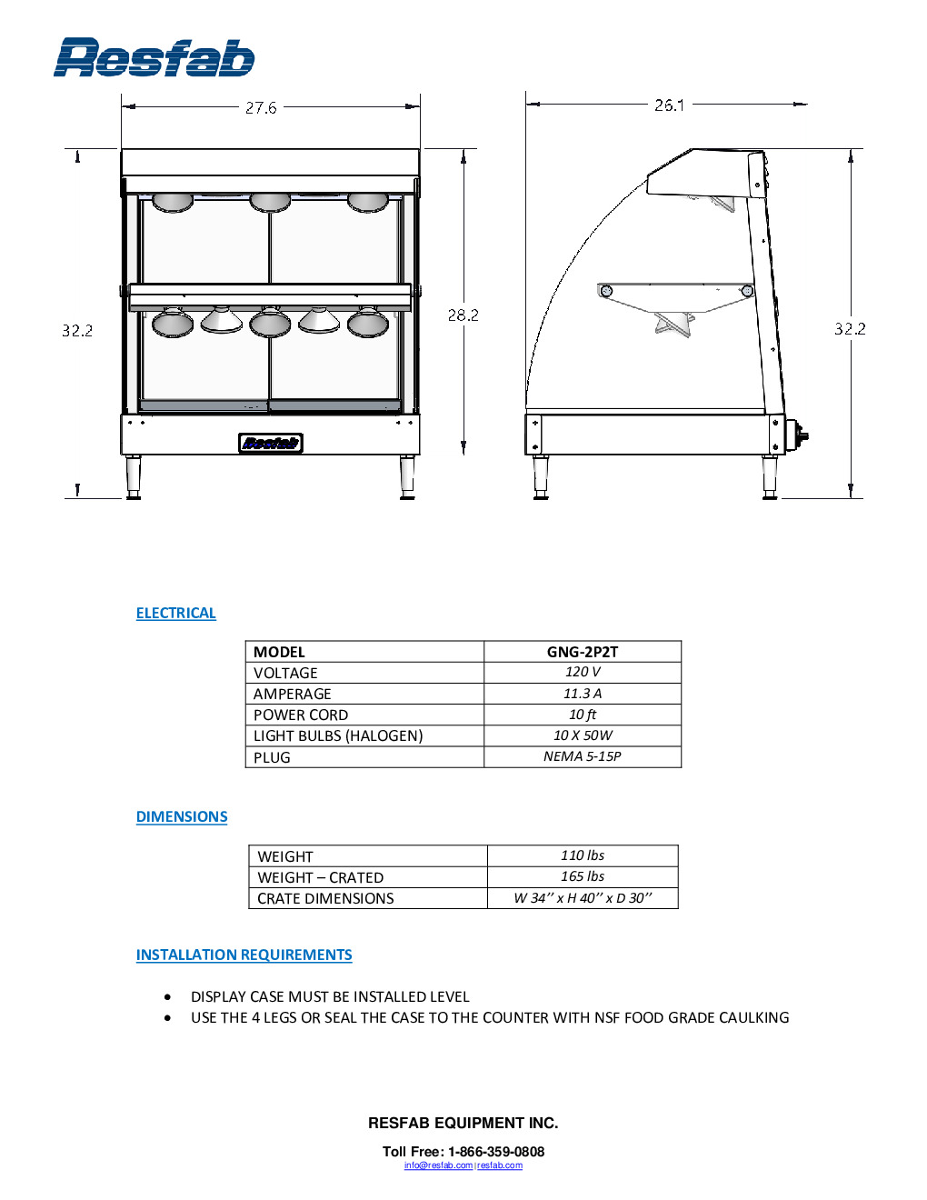 Resfab GNG-2P2T Countertop Hot Food Display Case