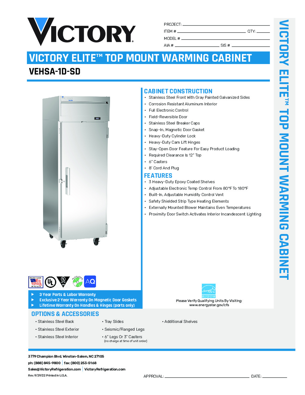 Victory VEHSA-1D-SD Reach-In Heated Cabinet