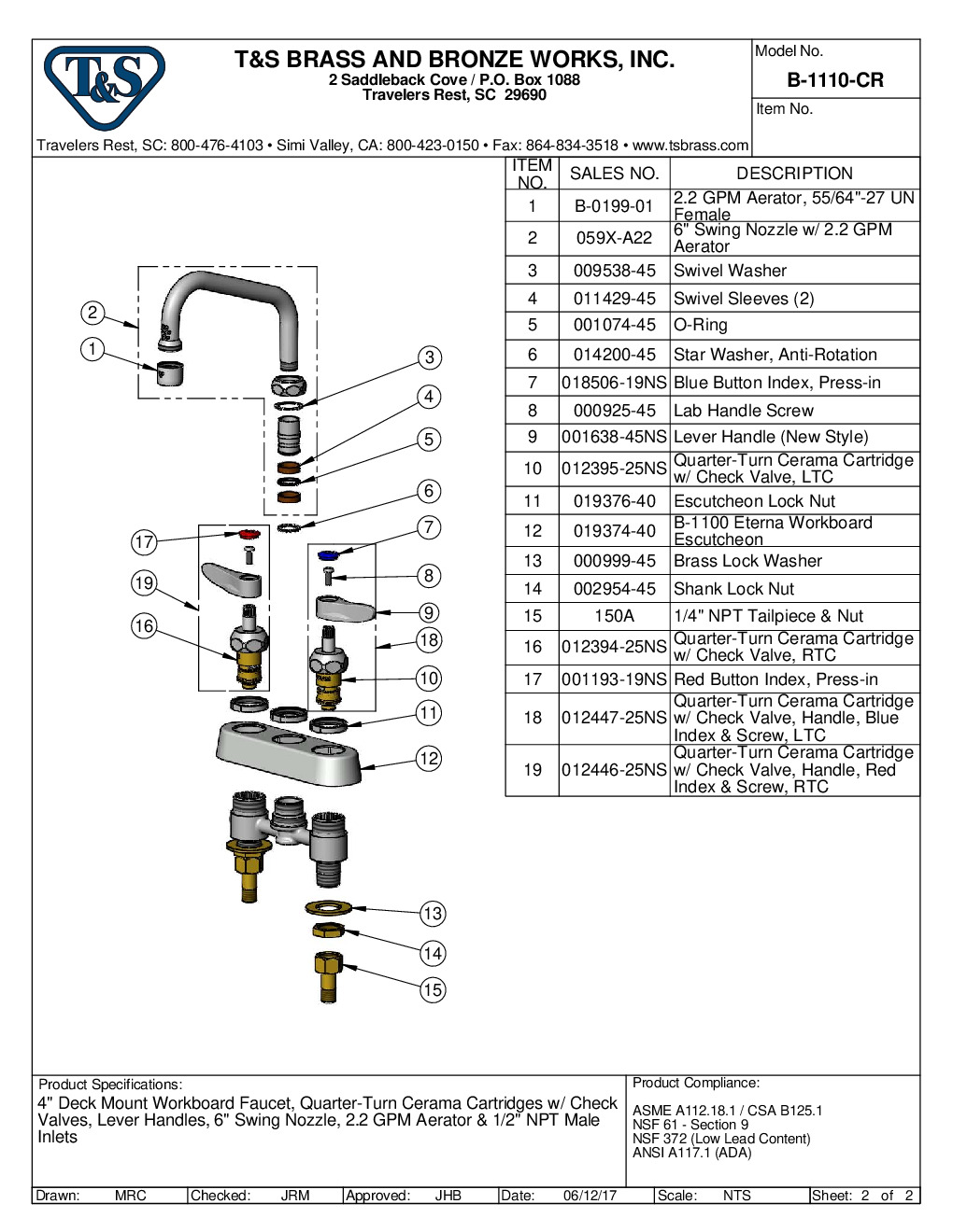T&S Brass B-1110-CR Deck Mount Faucet