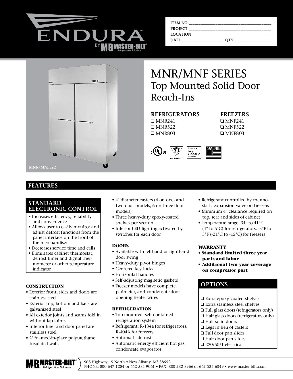 Master-Bilt MNR803SSS/0 Reach-In Refrigerator
