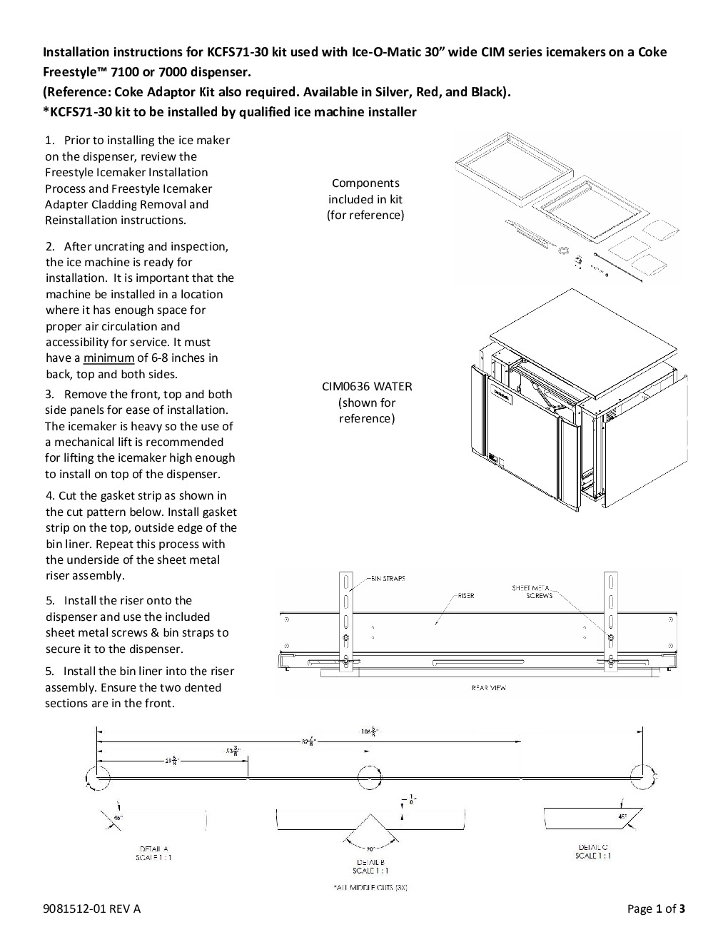 Ice-O-Matic KCFS71-30 Ice Control Kit