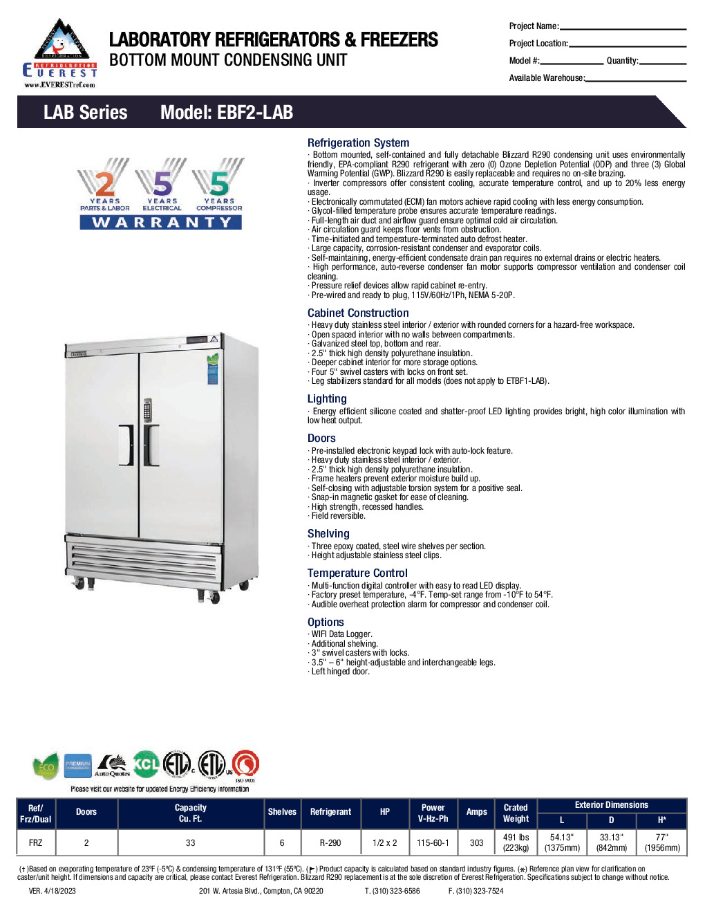 Everest Refrigeration EBF2-LAB 54