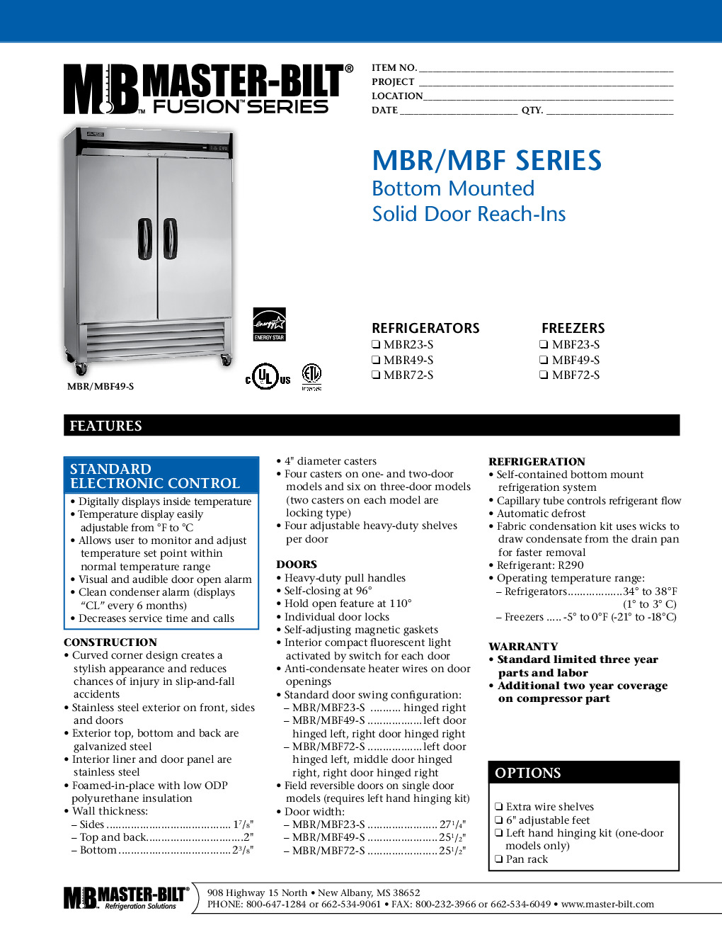 Master-Bilt MBF23-S Reach-In Freezer