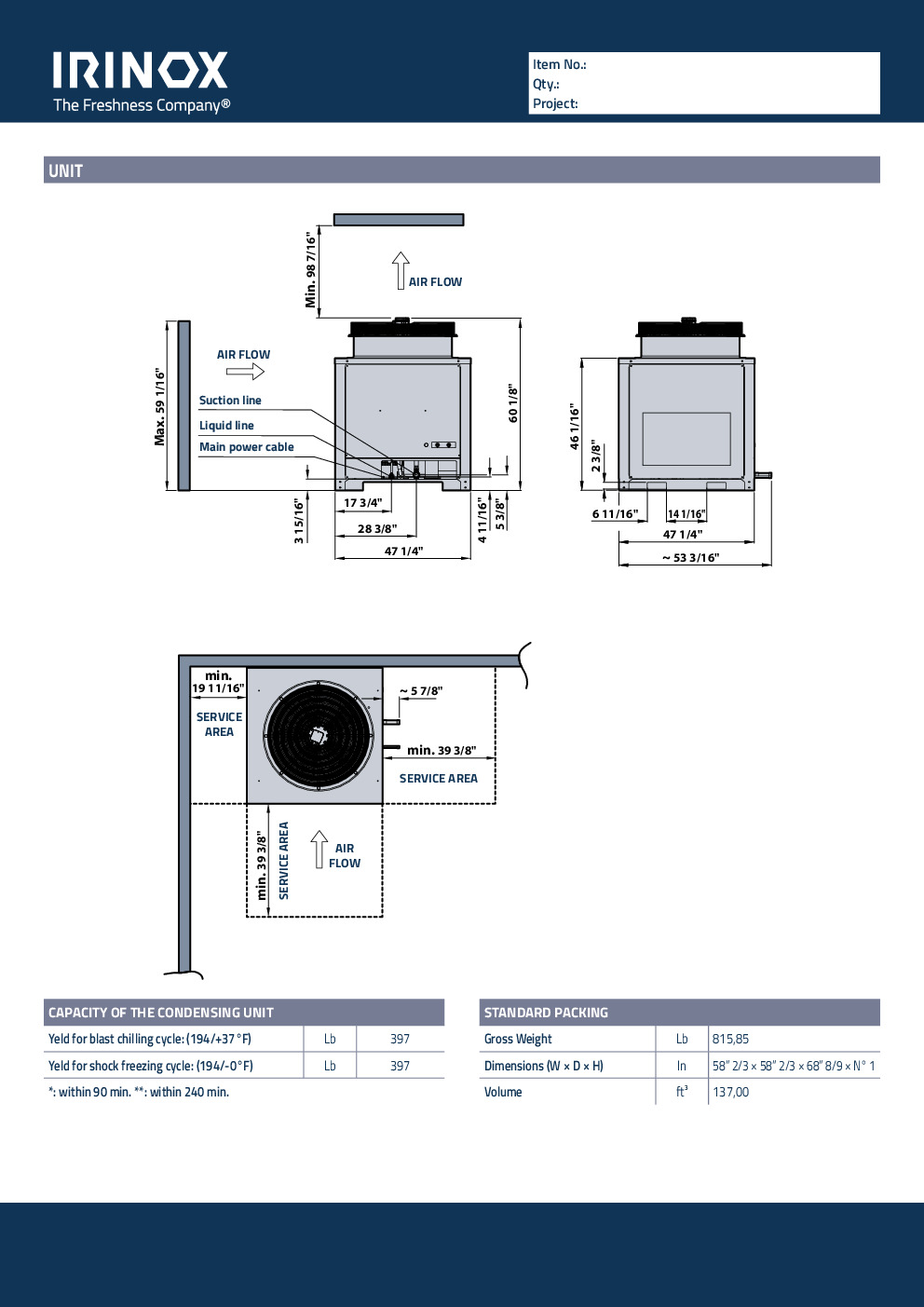 Irinox Multifresh® MF 180.2 Roll-in Blast Chiller / Shock Freezer, Remote, 1 Rack/Trolley, 397 lbs Capacity