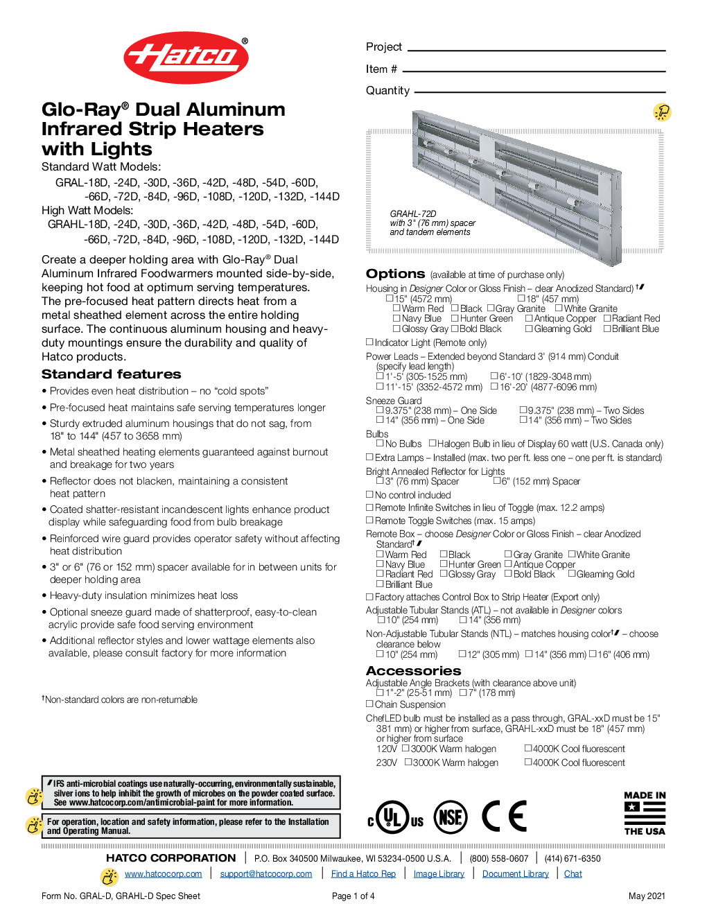 Hatco GRAHL-24D3-120QS Strip Type Heat Lamp