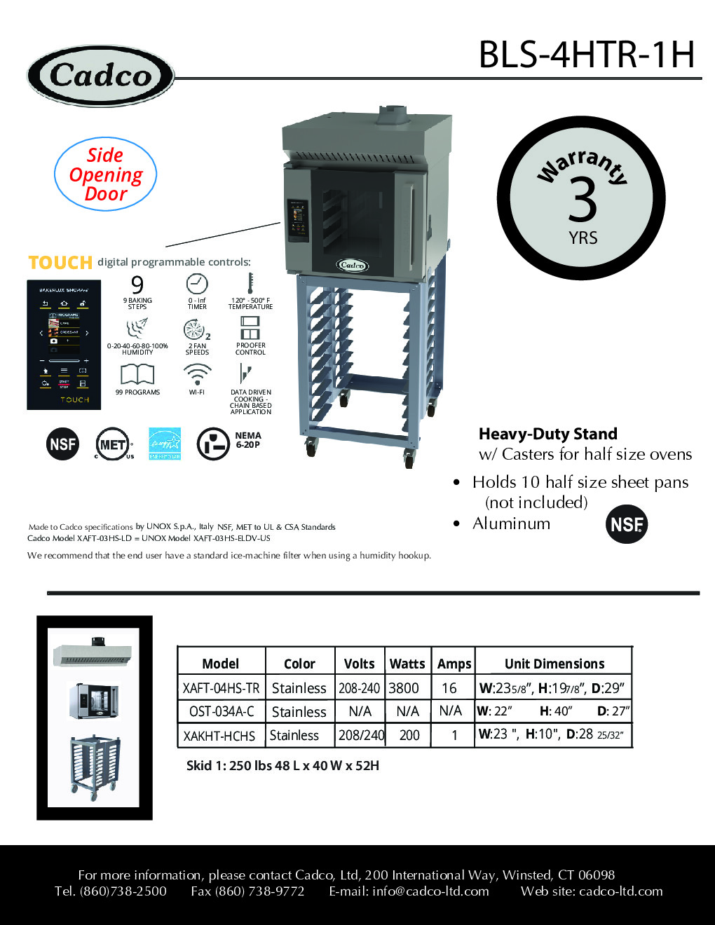 Cadco BLS-4HTR-1H Single-Deck Electric Convection Oven w/ Digital Touch Controls, Half-Size
