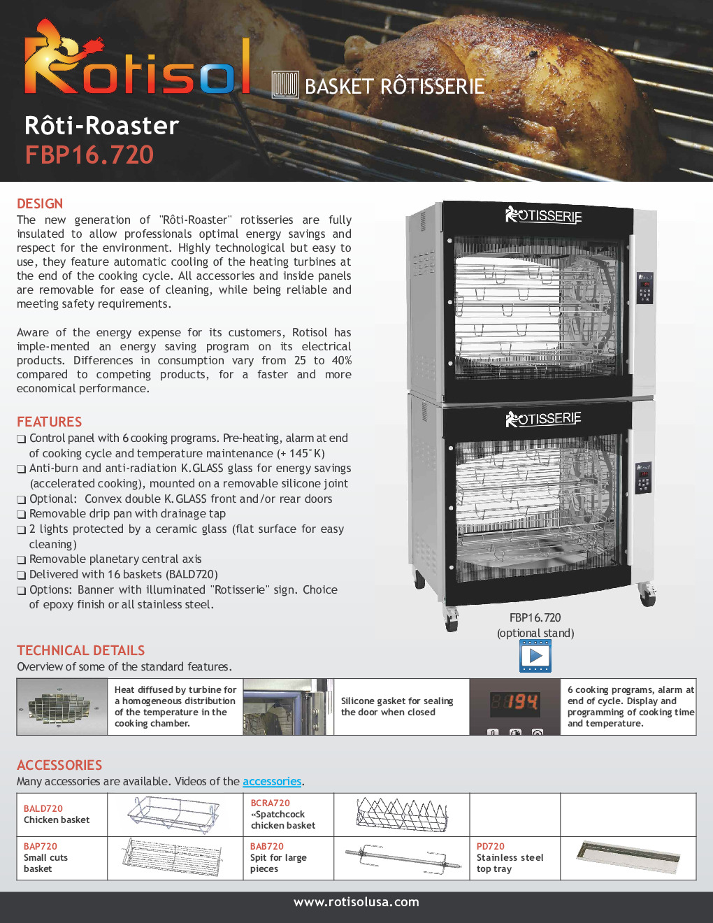 Rotisol USA FBP16.720 Rotisserie Electric Oven
