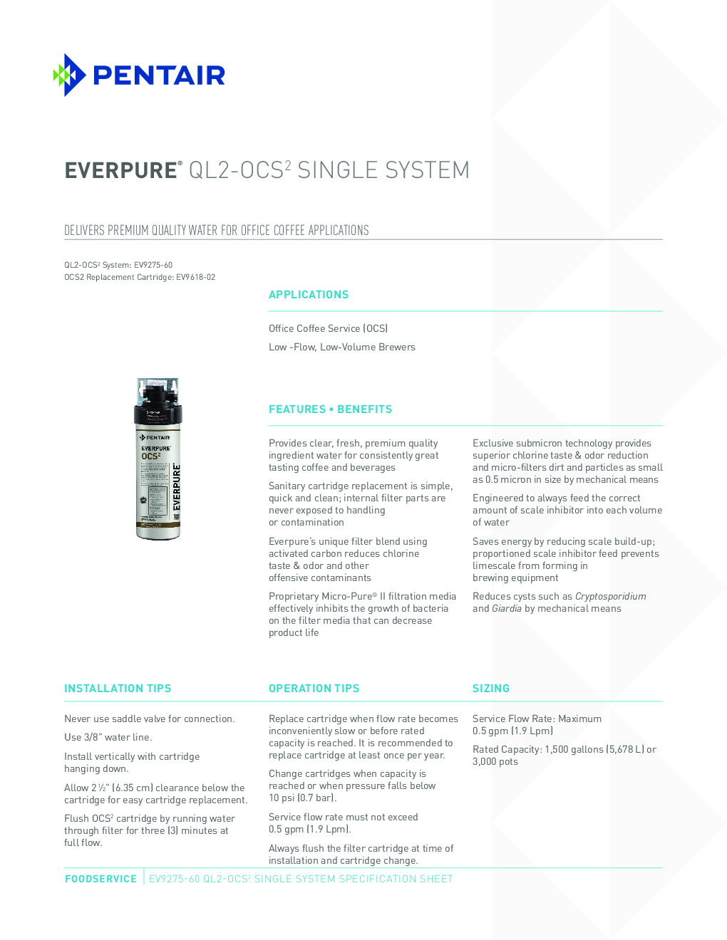 Everpure EV927560 for Coffee Brewers Water Filtration System