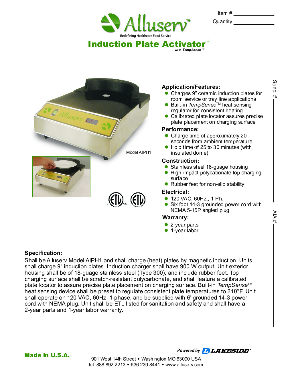 Alluserv AIPH1 for Heated Bases Induction Charger