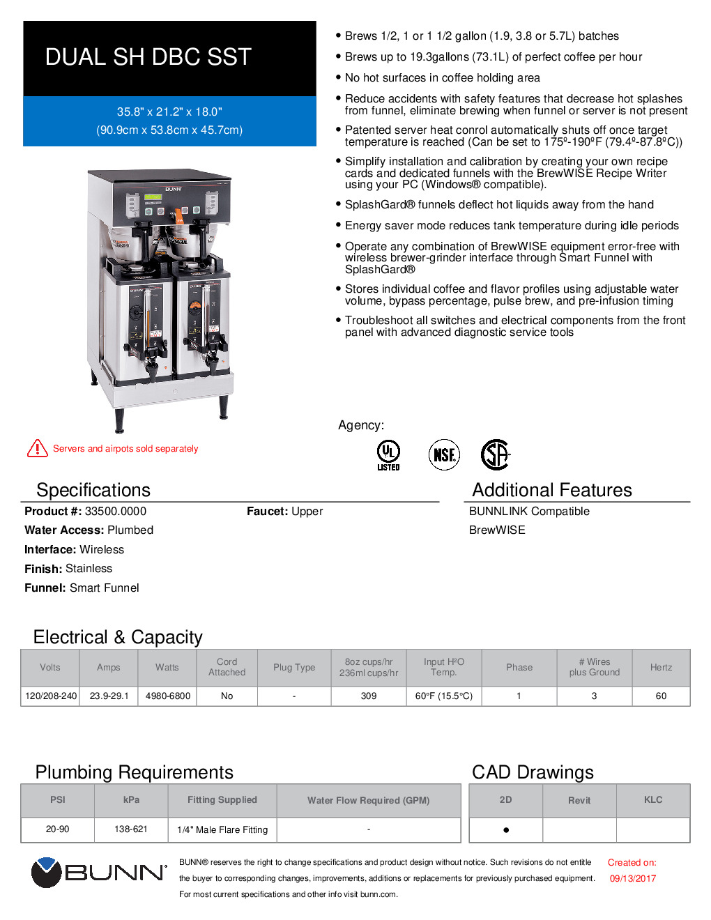 Bunn BrewWISE Dual Soft Heat DBC Brewer 33500.0000