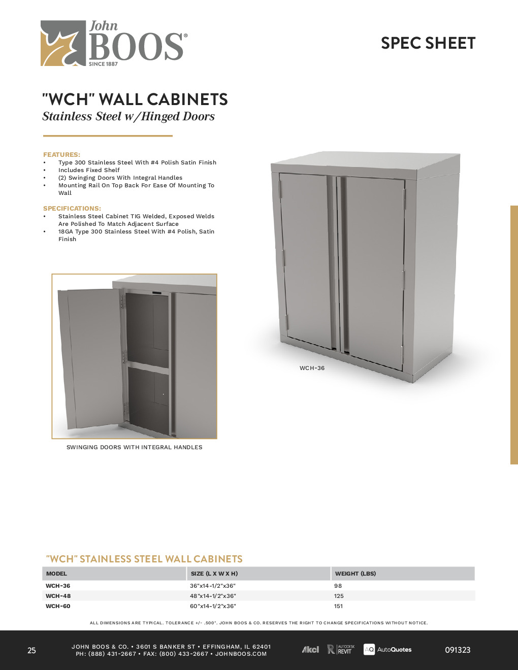 John Boos WCH-36-X Wall-Mounted Cabinet