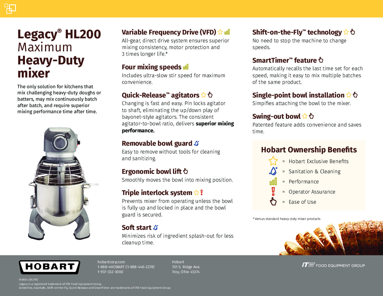 Hobart DWHIP-HL60 Legacy® Mixer, 60 qt 
