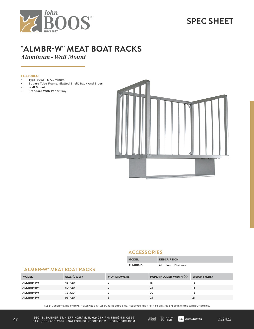 John Boos ALMBR-6W-X Boat Rack