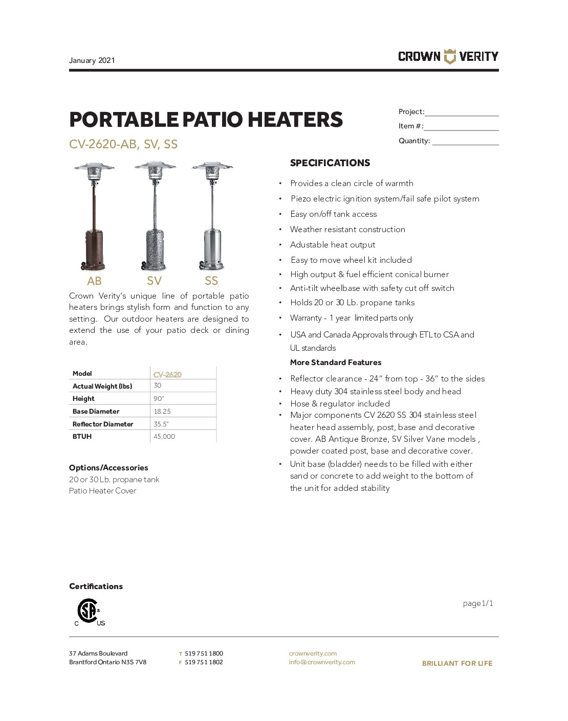 Crown Verity CV-2620-SV Patio Heater