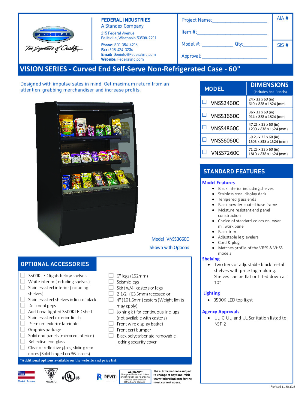 Federal Industries VNSS2460C Open Non-Refrigerated Display Merchandiser