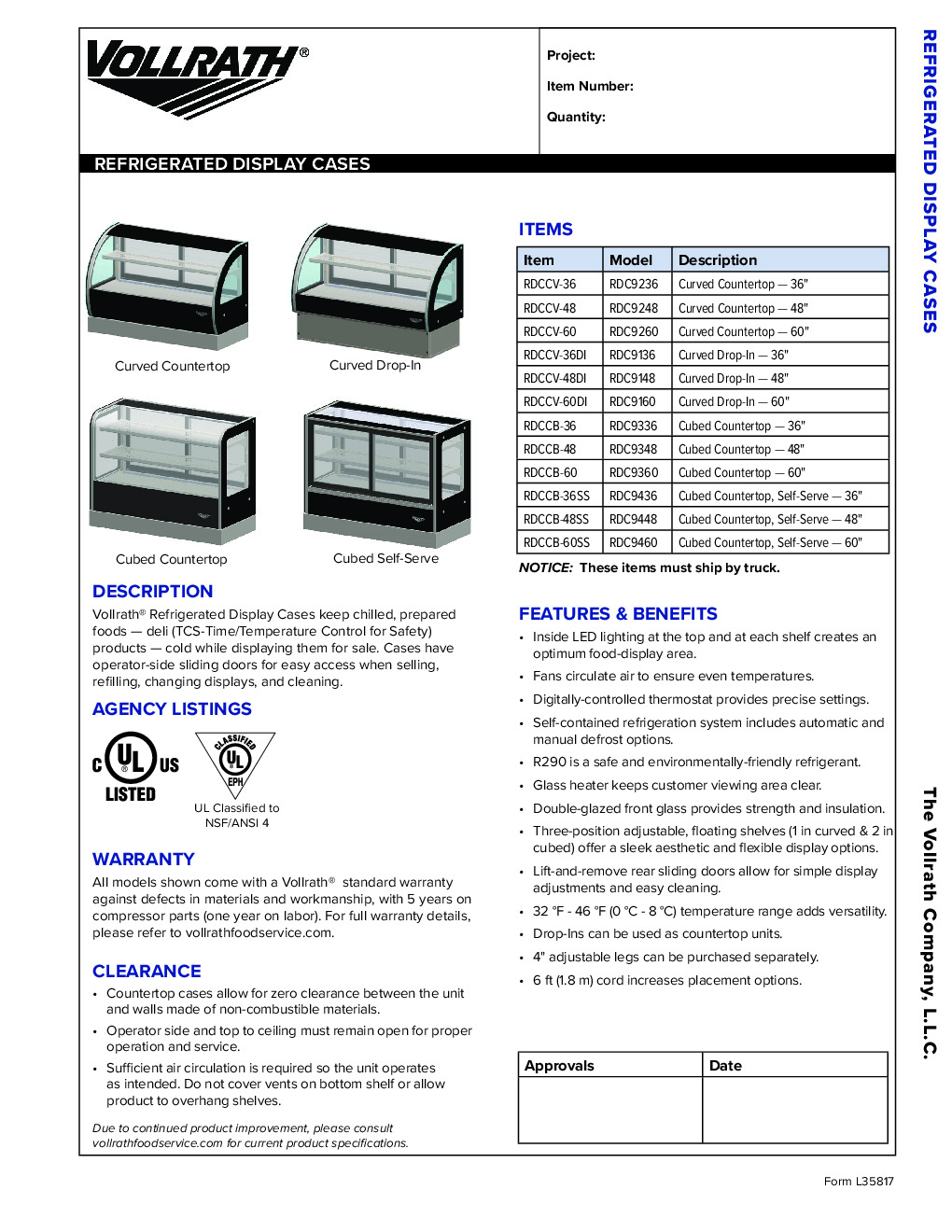 Vollrath RDCCV-60DI Drop In Refrigerated Display Case