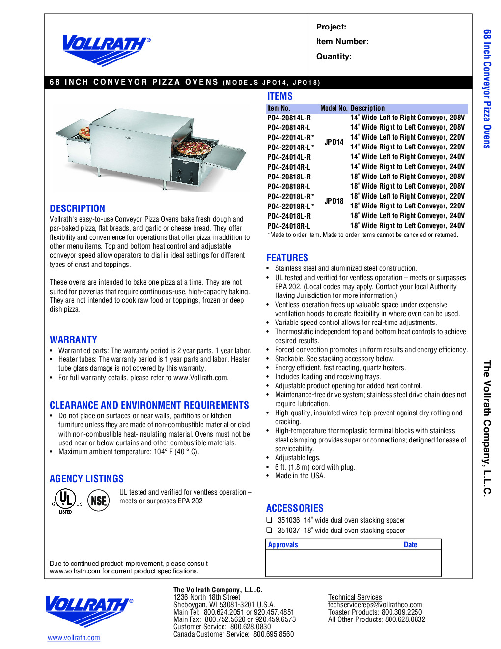 Vollrath PO4-22014R-L Countertop Electric Conveyor Oven, (1) 14