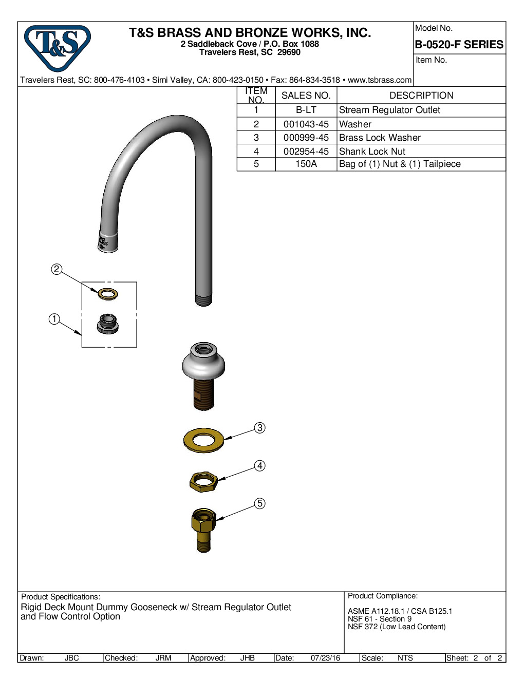 T&S Brass B-0520-F10 Deck Mount Faucet