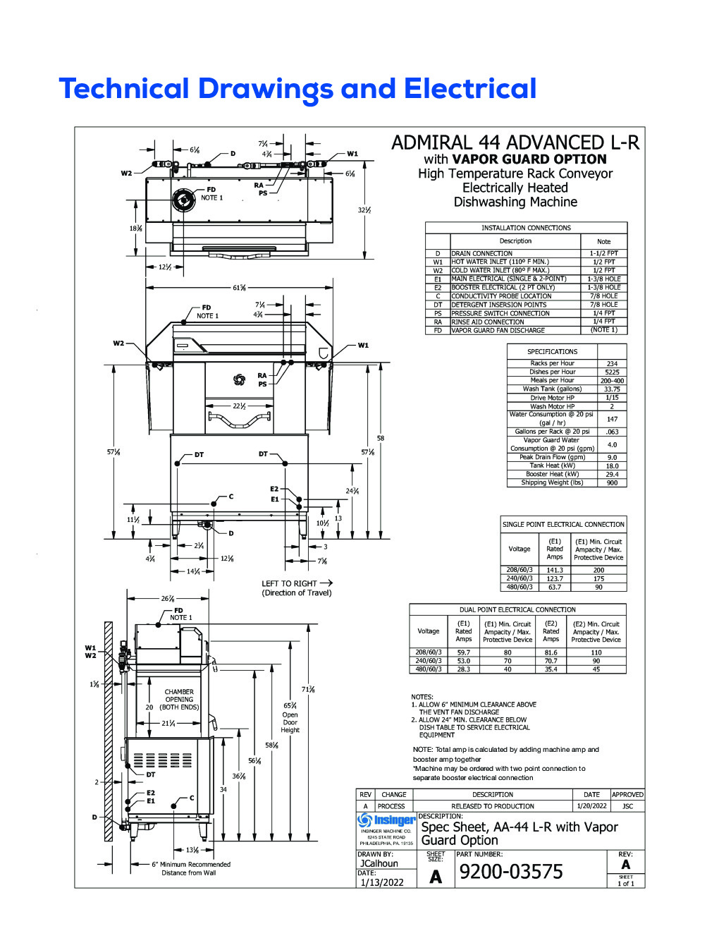 Insinger ADMIRAL 44 ADVANCED VG Conveyor Type Dishwasher