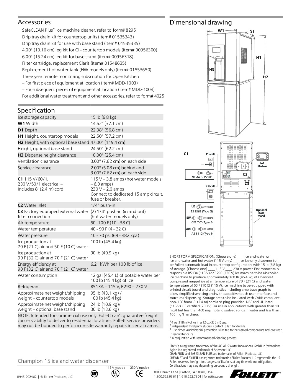 Follett 15CI112A-HW-CL-ST-00 Ice Dispenser