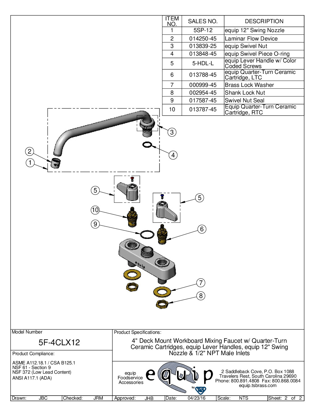 T&S Brass 5F-4CLX12 Deck Mount Faucet