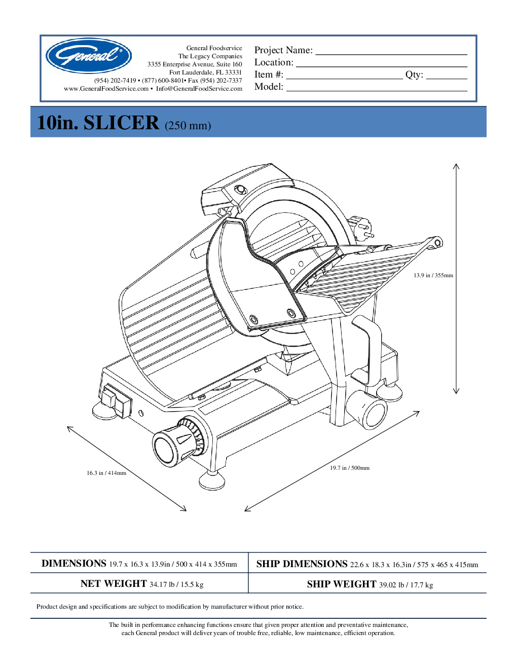 General GSE 010 Electric Food Slicer