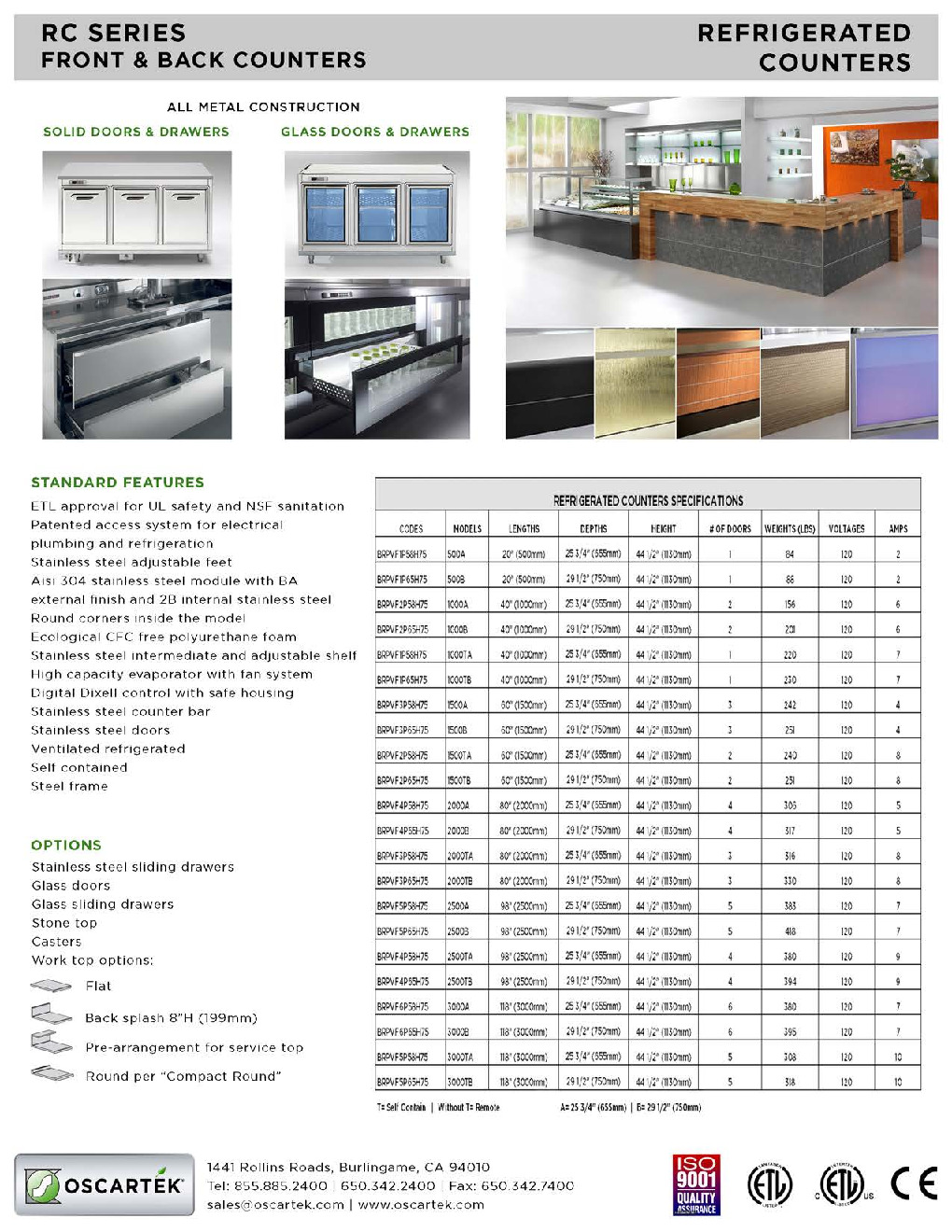 Oscartek REFRIGERATED COUNTERS RC2000A Work Top Refrigerated Counter
