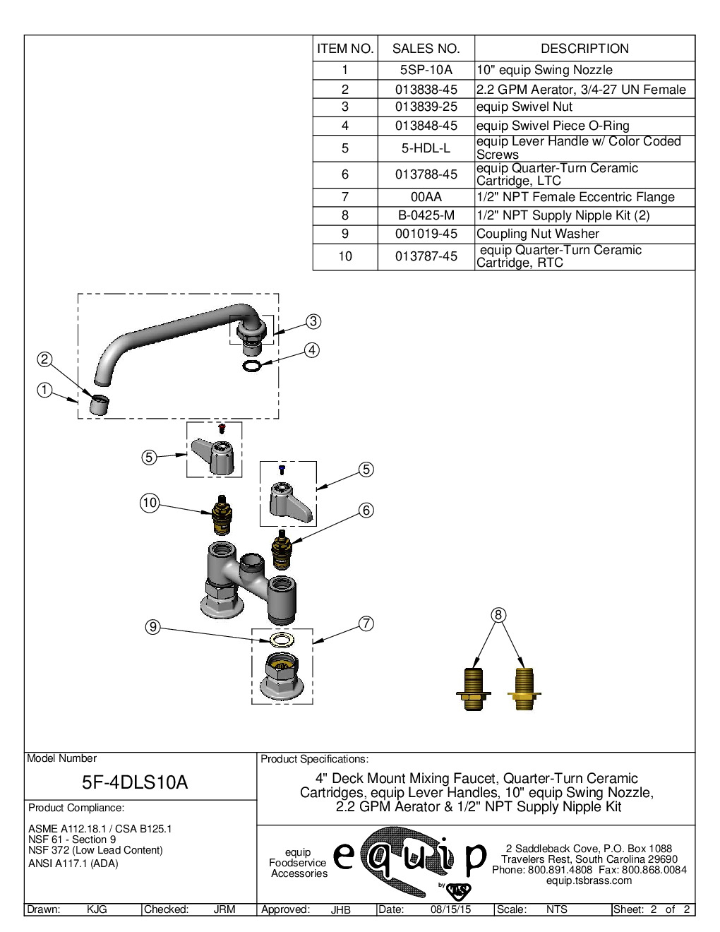 T&S Brass 5F-4DLS10A Deck Mount Faucet