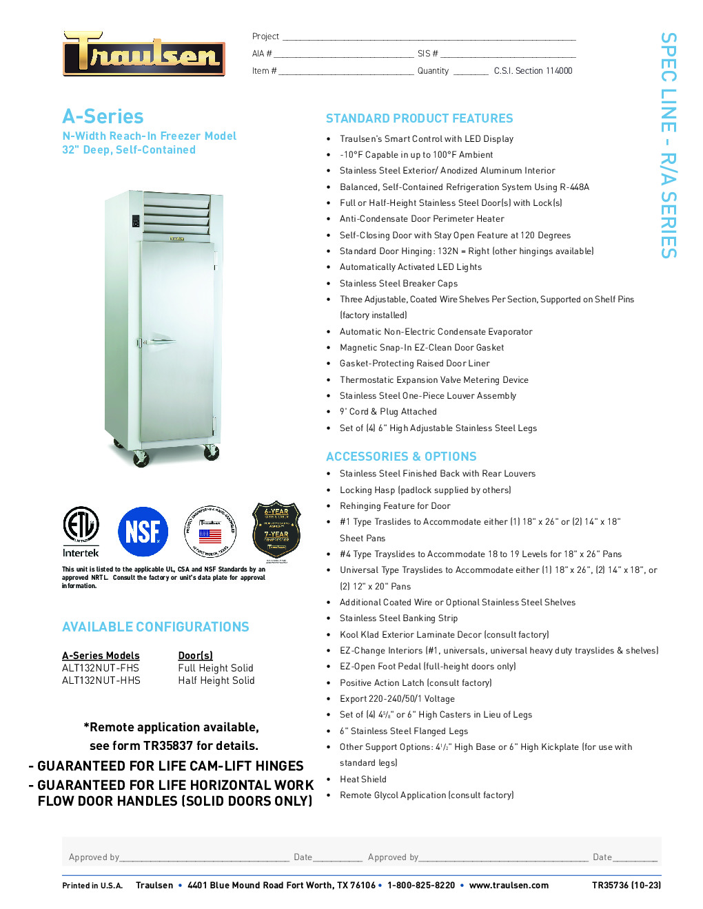 Traulsen ALT132NUT-FHS Reach-In Freezer