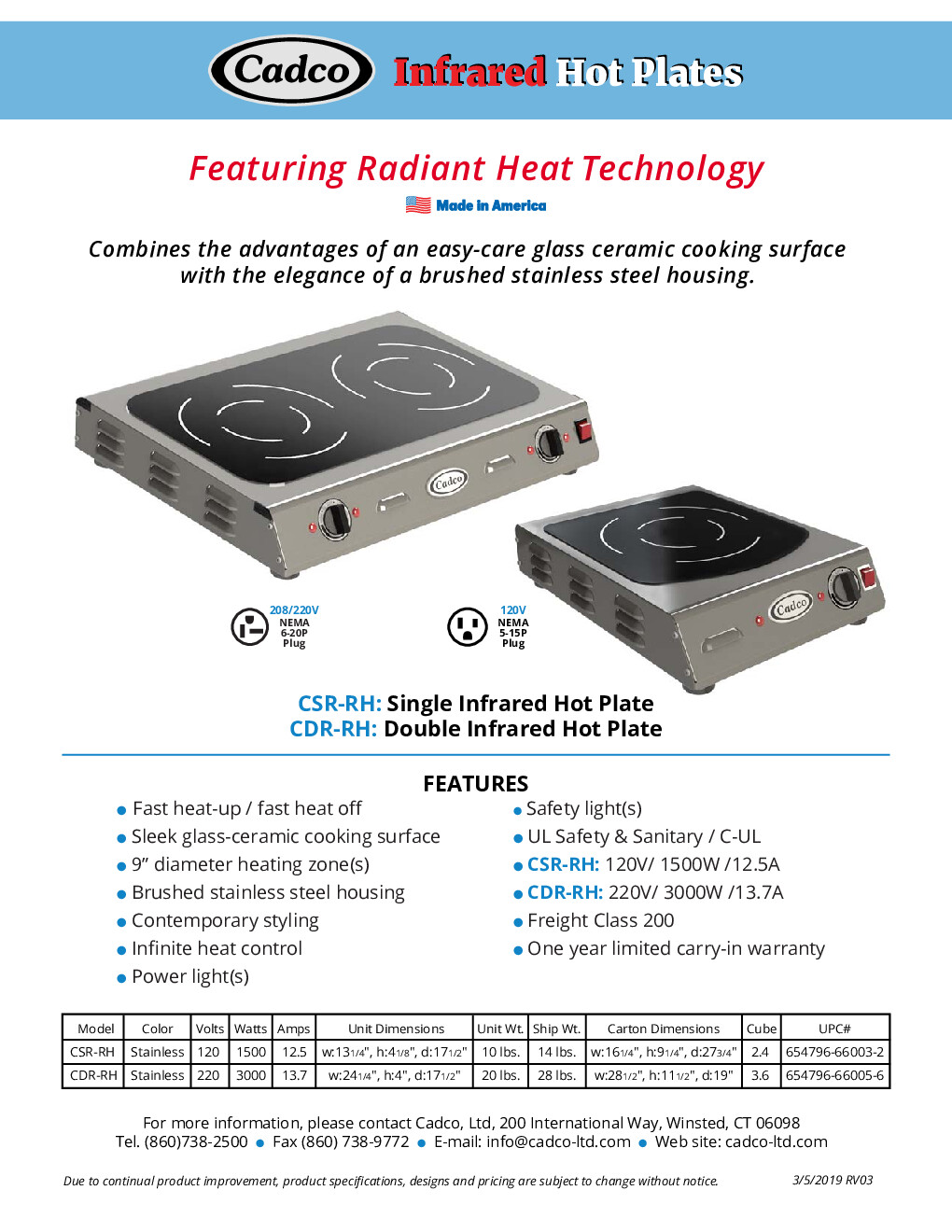 Cadco CSR-RH Electric Countertop Hotplate