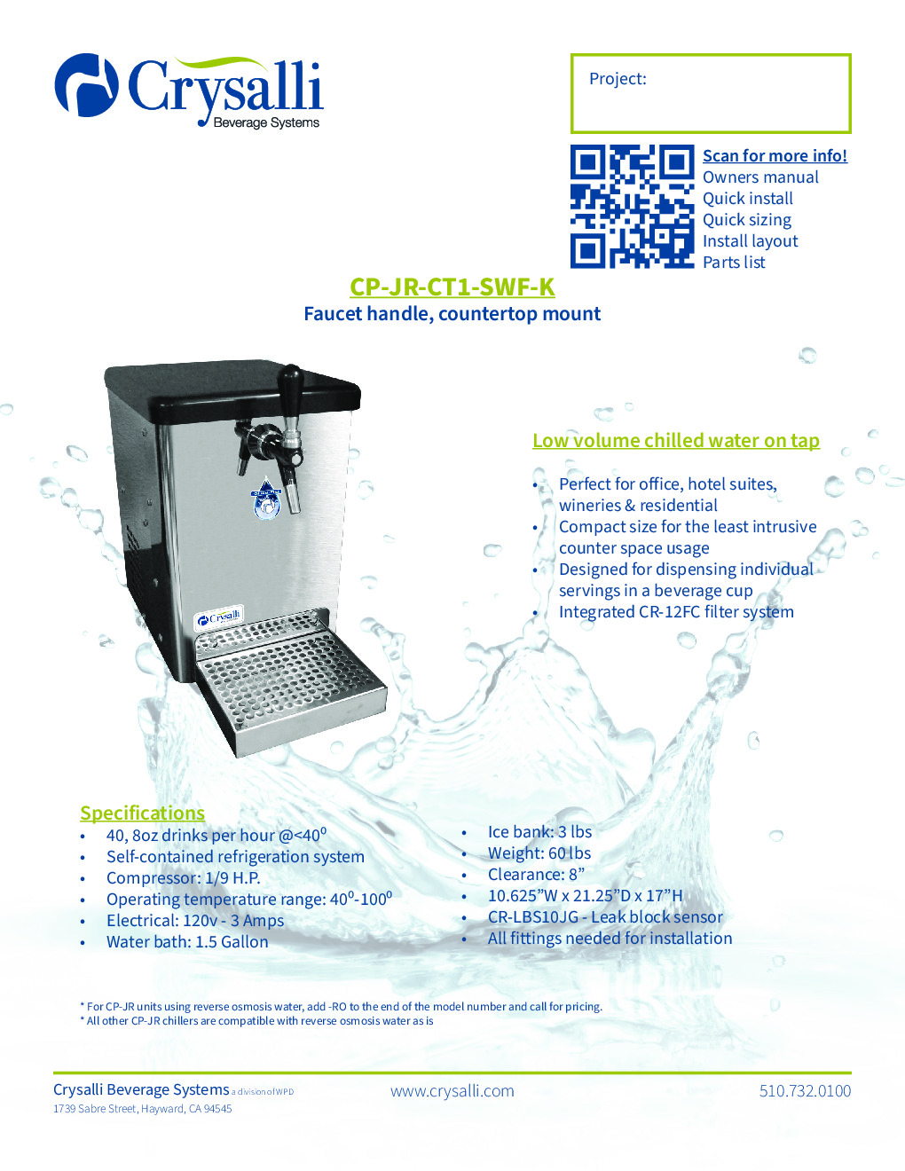 Crysalli CP-JR-CT1SWF-K Water Dispensing System