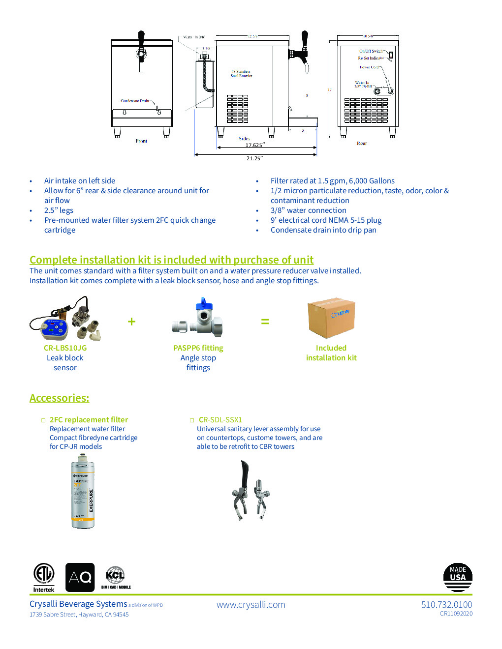 Crysalli CP-JR-CT1SWF-K Water Dispensing System