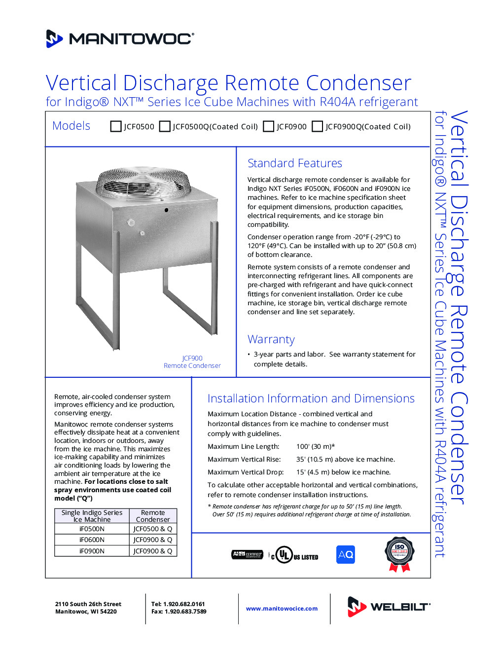 Manitowoc JCF0900-251 Remote Condenser Unit