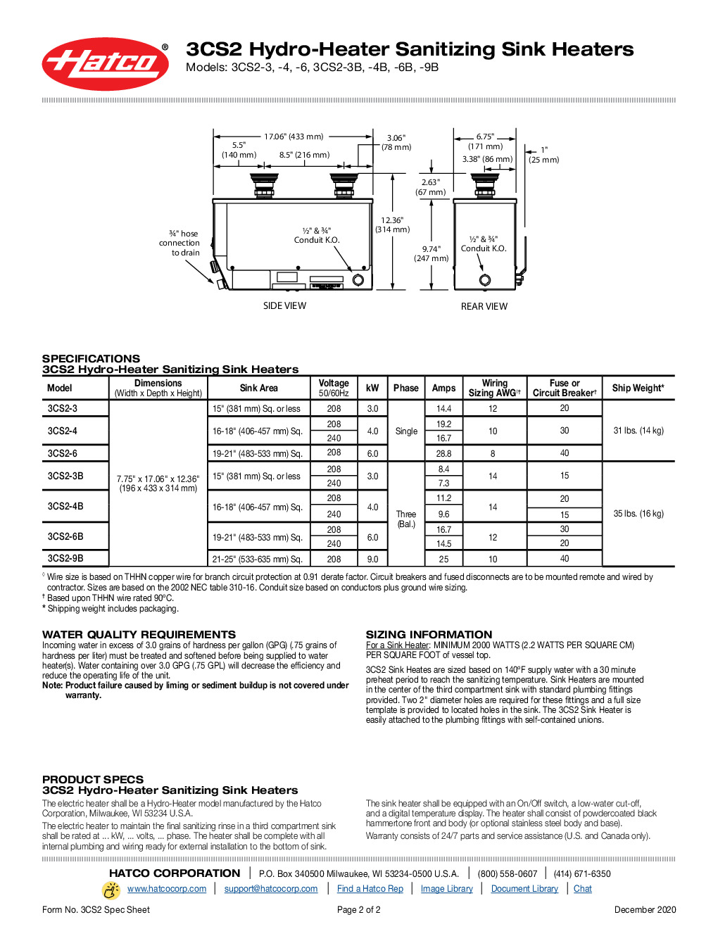 Hatco 3CS2-9B Electric Sink Heater