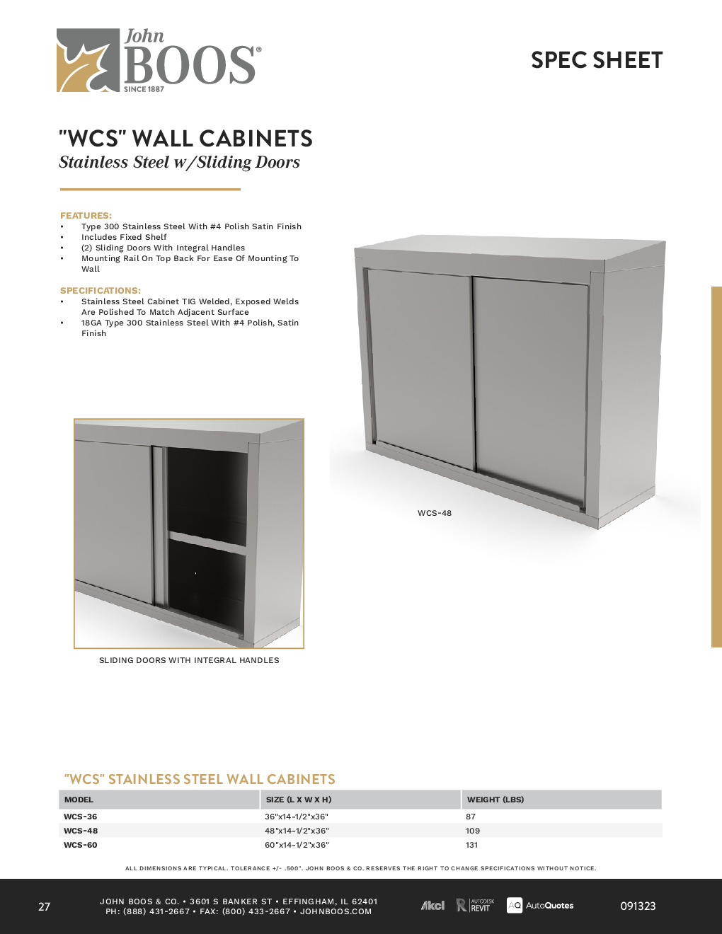 John Boos WCS-60 Wall-Mounted Cabinet