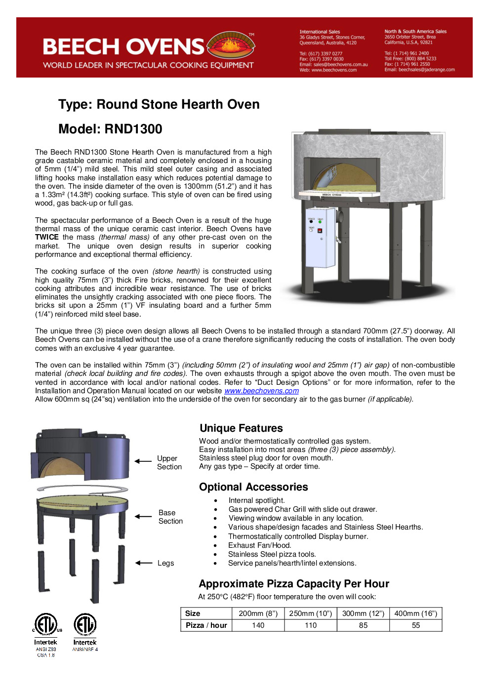 Beech Ovens RND1300FG Wood / Coal / Gas Fired Oven
