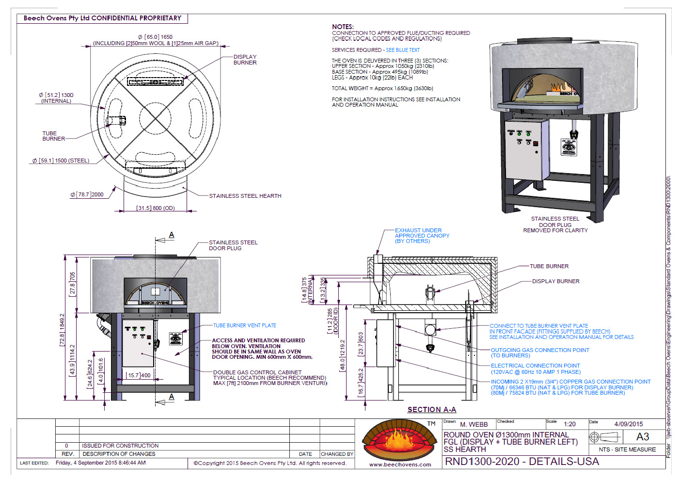Beech Ovens RND1300FG Wood / Coal / Gas Fired Oven