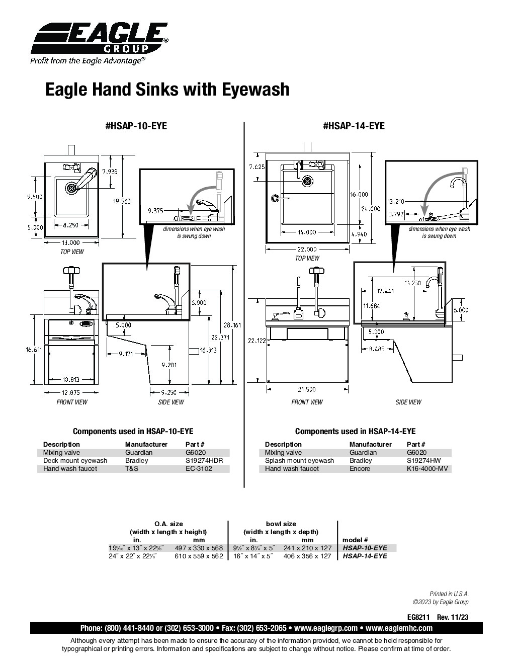 Eagle Group HSAP-14-EYE Hand Sink