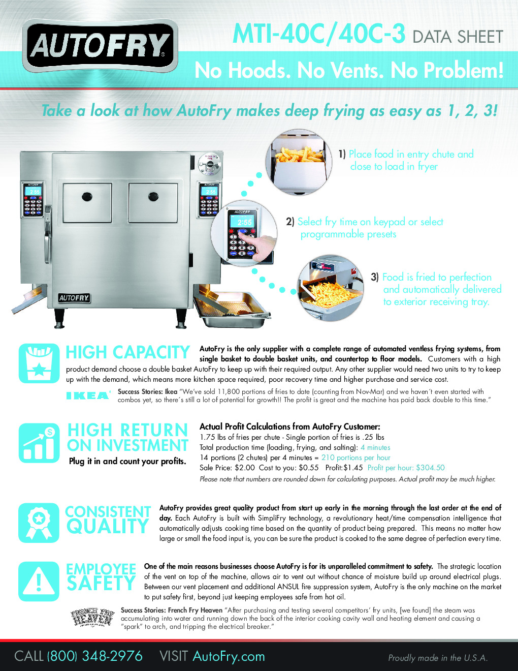 MTI AUTOFRY MTI-40C3 Countertop Ventless Electric Fryer w/ 2.75-gal Capacity, Fully Automated
