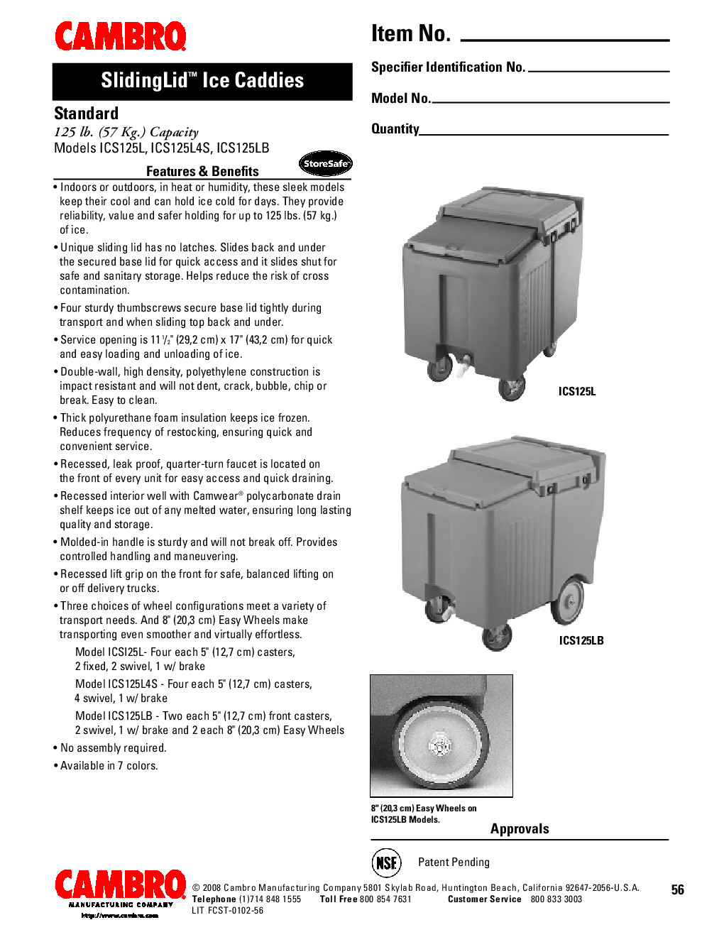 Cambro ICS125LB110 Mobile Ice Bin / Ice Caddy 