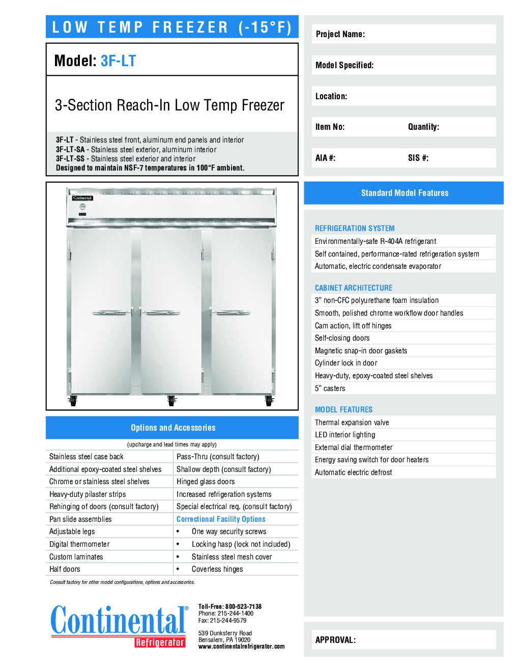 Continental Refrigerator 3F-LT-SA Reach-In Low Temperature Freezer